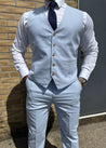 3 Piece Sky Blue Linen Mens Suit